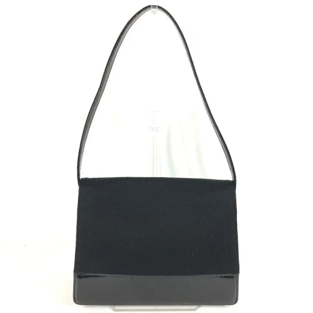 CHANEL Vintage Black Leather Logo Shoulder Bag